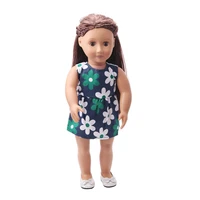 doll clothes navy blue printed dress toy accessories fit 18 inch girl doll and 43 cm baby dolls c314
