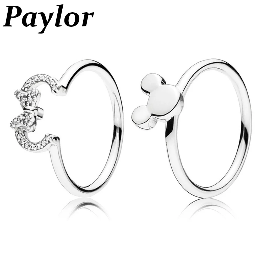Paylor 2019 модное серебряное кольцо с изображением Микки и Минни фирменные кольца