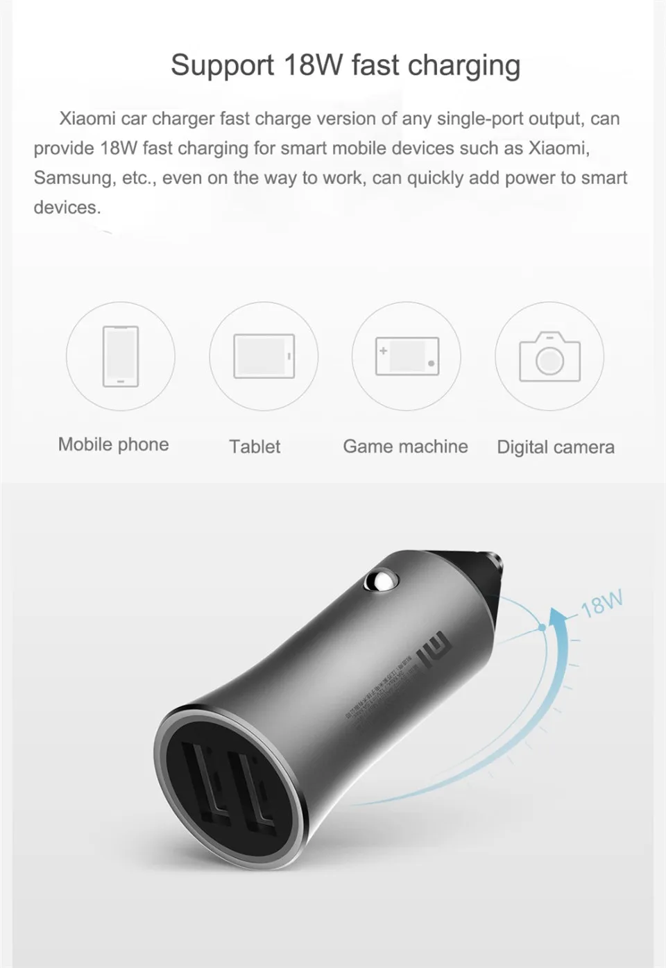 Xiaomi Dual USB Автомобильное зарядное устройство 18 Вт Быстрая зарядка 3,0 Быстрая зарядка умный выходной светильник 12 В/А+ магнитный автомобильный держатель для мобильного телефона