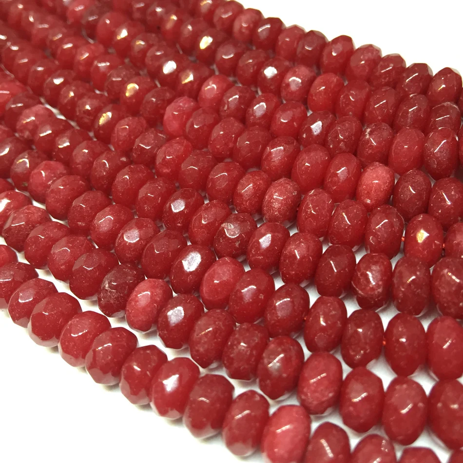 New Red Jade Jasper Stone 5x8mm Faceted Rondelle Abacus Loose Beads Wholesale Price Fashion Women Elegant Diy Jewelry 15&quotMY5327|loose