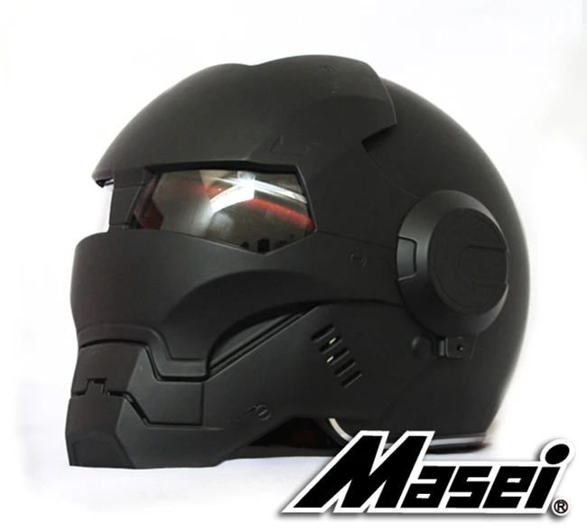 Clear Lense Черный шлем MASEI IRONMAN железный человек мотоциклетный шлем Ретро полушлем открытый шлем 610 ABS шлем для мотокросса - Цвет: Clear Lense