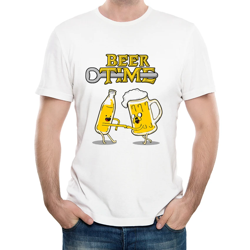 Забавная футболка с рисунком из мультфильма Beer Time мужская белая креативным