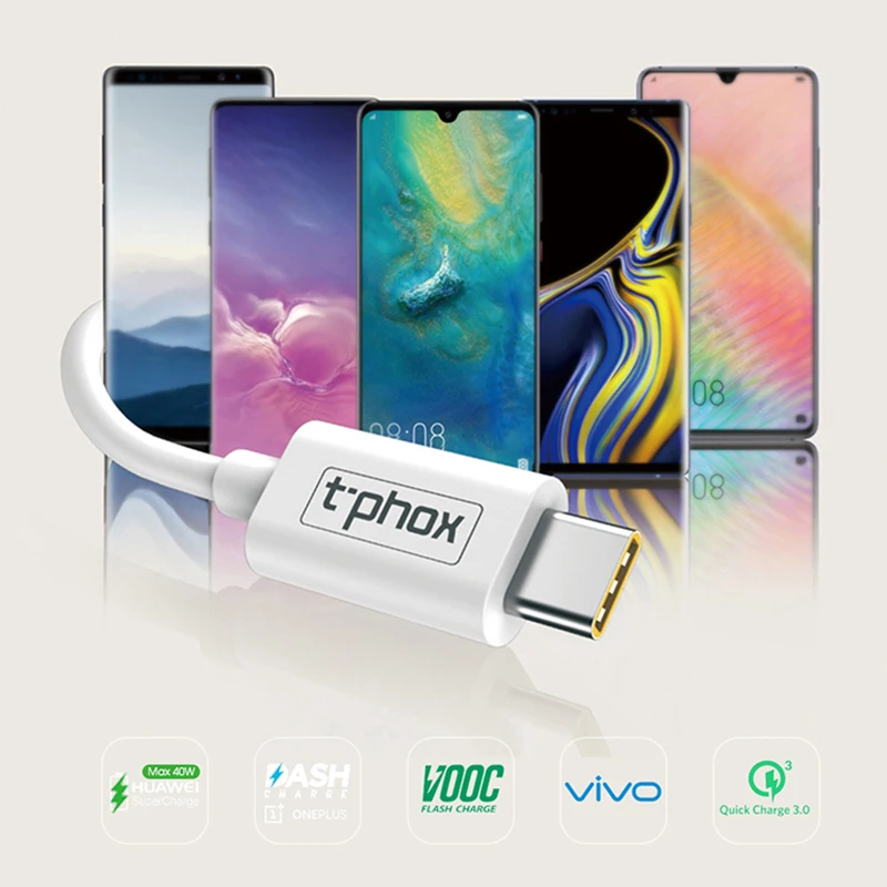 T phox 100 см 5A USB Type C кабель Supercharge для HUAWEI P30 P20 Pro Oneplus 6T передачи данных C|Кабели
