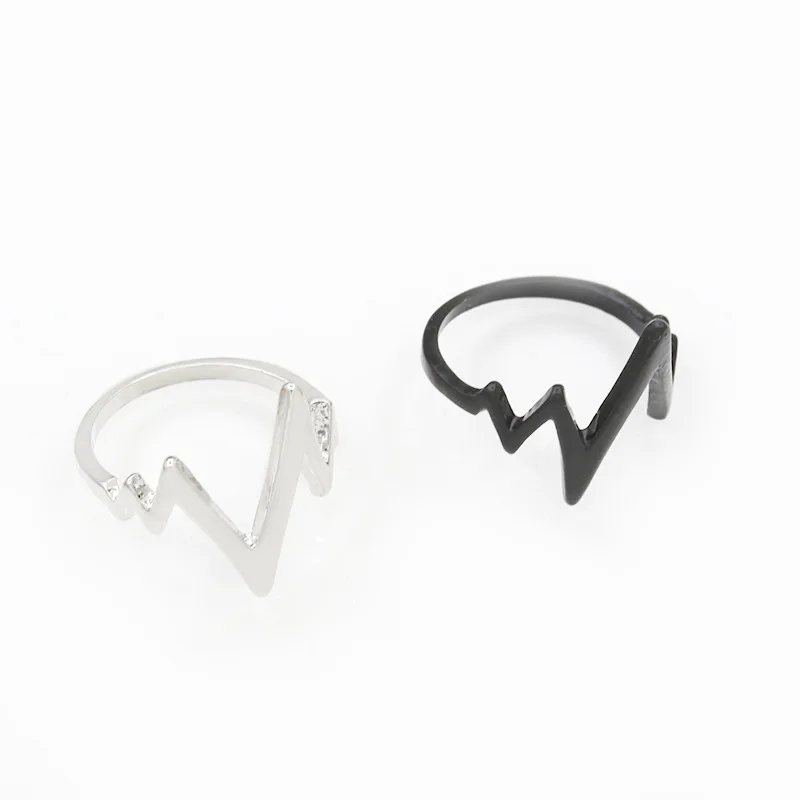 Кольца с ЭКГ для мужчин и женщин украшения на палец подвеской молнией цвет золото