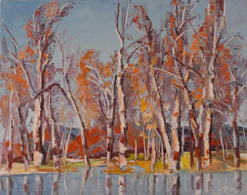 Ручная роспись каллиграфии Осенний пейзаж кленовый лист дерево перевернутое