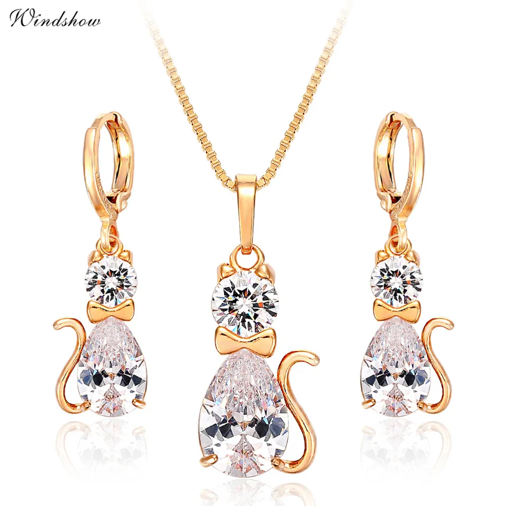 Женский ювелирный комплект из колье и серёг с фианитом|jewelry sets for women|jewelry setsdrop jewelry