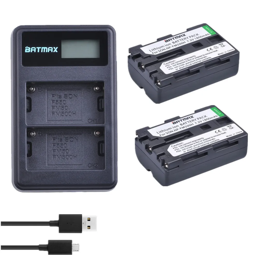 Аккумулятор для фотоаппарата Batmax 2pc NP-FM500H NPFM500H NP FM500H + зарядное устройство с двойным жк-дисплеем USB для камеры Sony A57 A65 A77 A99 A350 A550 A580 A900 s