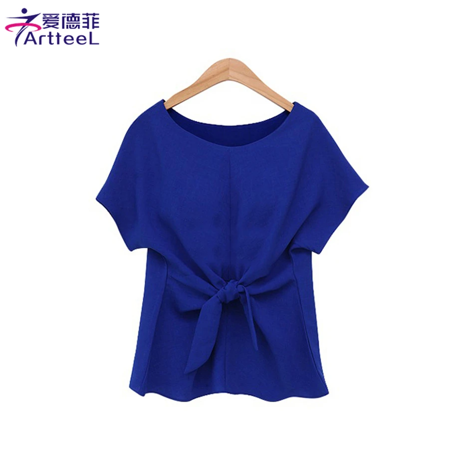 Fashion Women Chiffon Tops Blouses Casual Bowknot OL O-neck Short Sleeve Bottoming Shirts |