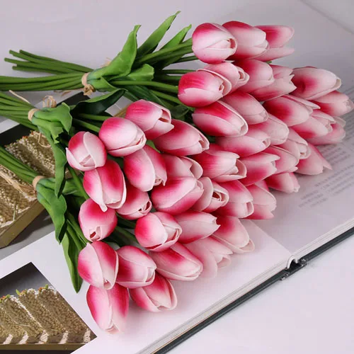 rose red 10 шт. красивые настоящие на ощупь цветы латексные тюльпаны искусственный букет поддельный цветок Свадебный букет декоративные цветы для свадьбы - Цвет: rose red