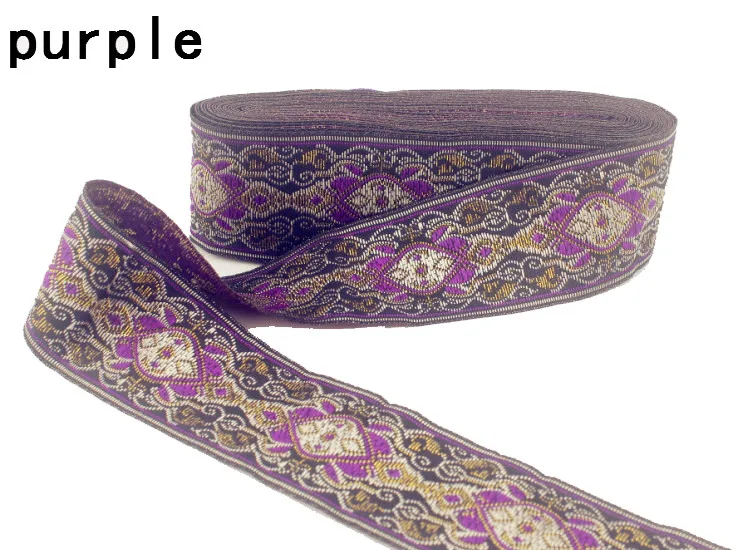 purple Роскошный кружевной тканевый ремень, 7 ярдов/партия, Национальная вышивка, 4 см, DIY лента, хлопок, ручная работа, аксессуары для украшения дома - Цвет: purple