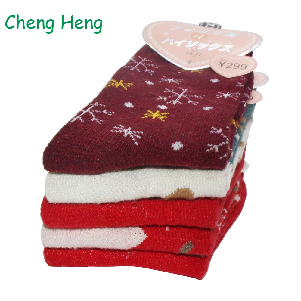 Женские носки из шерсти кролика на весну и зиму толстые теплые рождественские