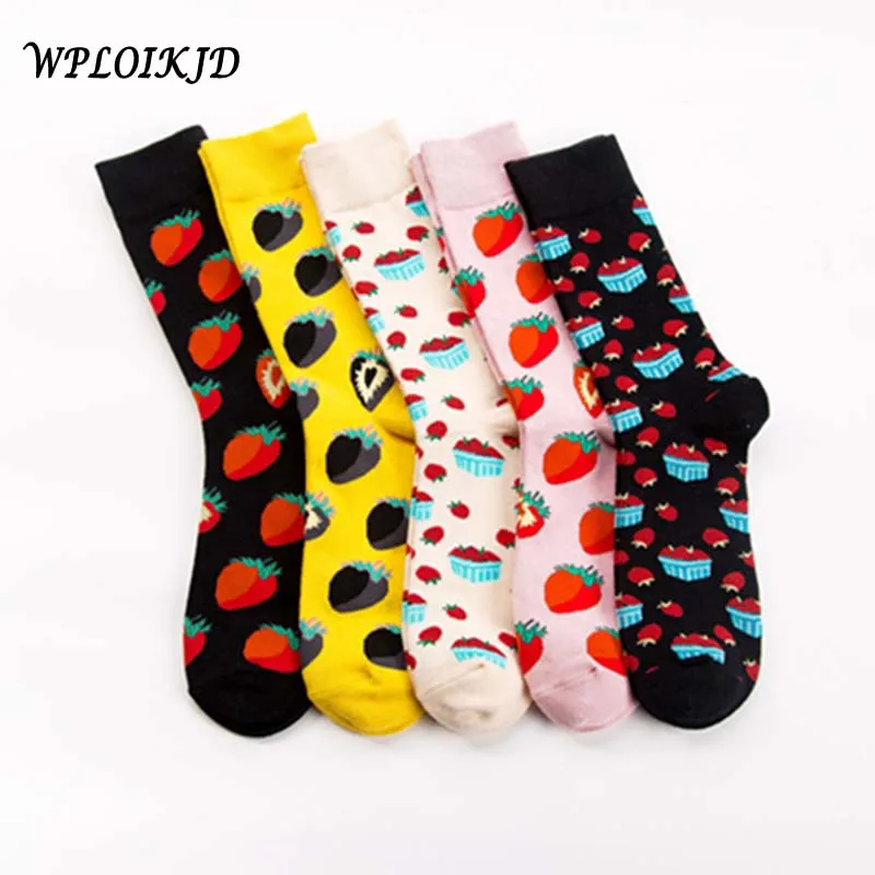 

[WPLOIKJD]Fruits Strawberry Femme Funny Socks Unisex Harajuku Korean Style Women Socks Creative Crew Calcetines Mujer Sokken