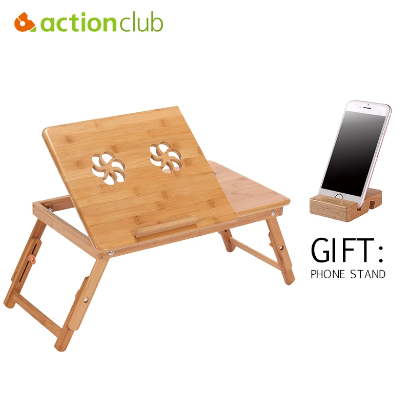 Складной бамбуковый столик Actionclub с вентилятором для ноутбука Портативная