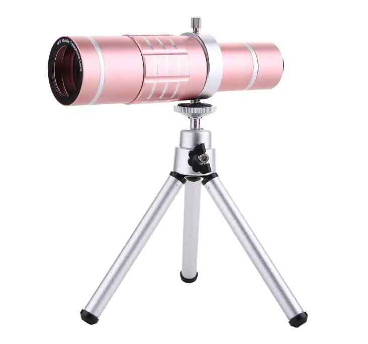 Pink 18x металлический зум оптический телескоп телеобъектив с зажимом штатива комплект Универсальный телефон объектив камеры для iPhone мобильные телефоны - Цвет: Pink
