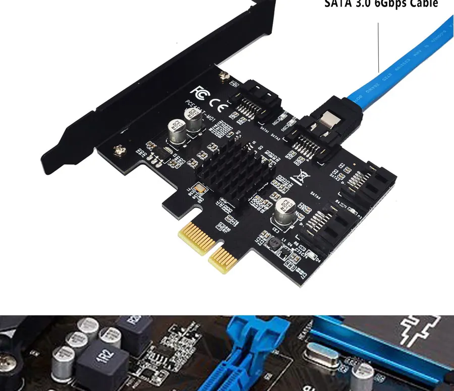 4 порта SATA 6 Гбит PCI Express контроллер карты PCI-e для SATA III адаптер/конвертер с теплоотвод плата адаптера расширения для ПК