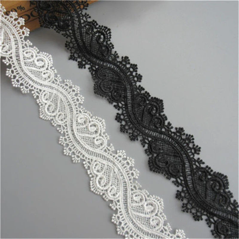 2 метра белая черная Цветочная кружевная лента с отделкой краев ткань вышивкой