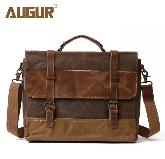 2018 AURUR waterproof oil wax canvas bag with crazy horse leather Europe and United States mobile retro shoulder Messenger bag