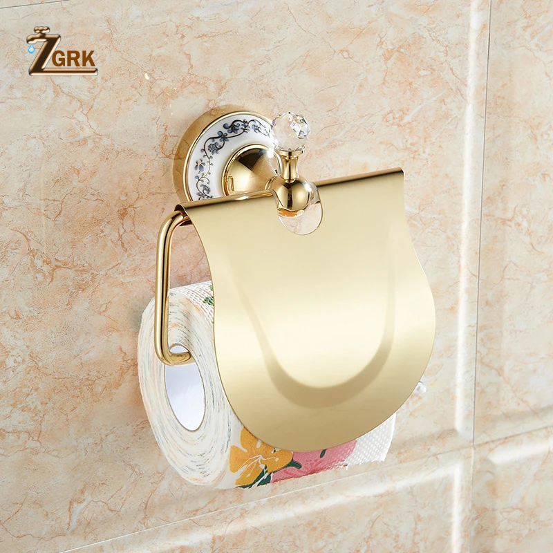 zgrk bathroom wall mount all copper chrome design paper roll holder toilet gold paper holder tissue box bathroom accessories free global shipping
