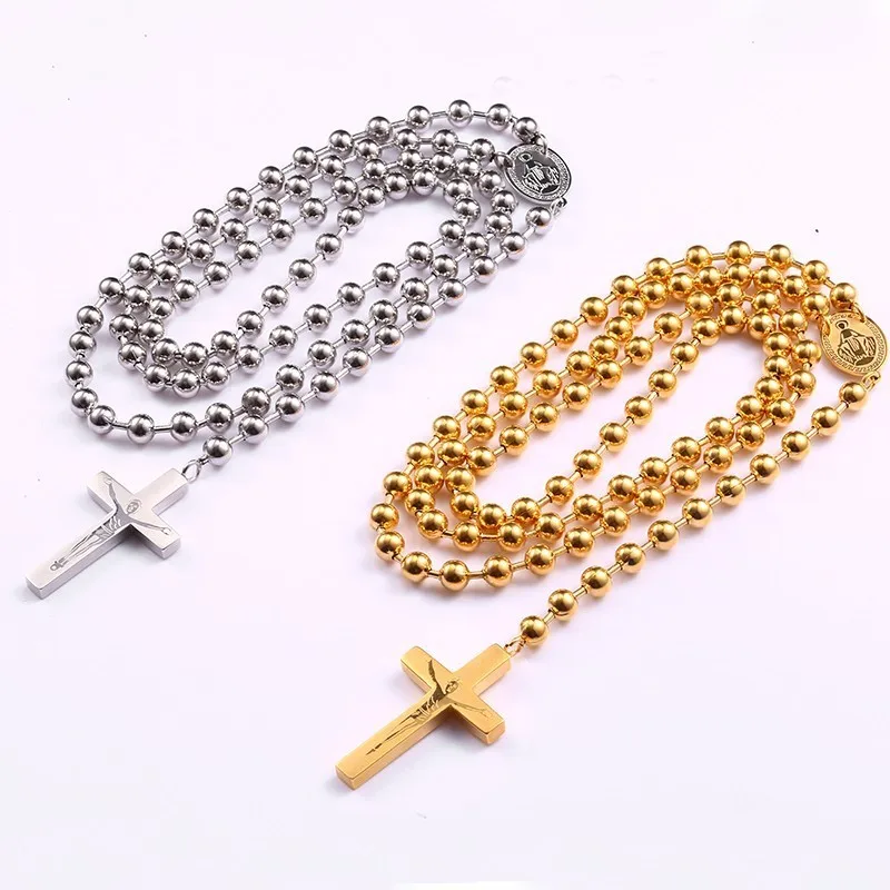 Rosunion Rosary длинное католическое ожерелье с распятиями из нержавеющей стали 6 мм