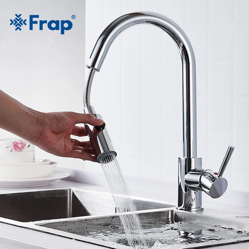 Кухонный Смеситель Frap Y40076 серебристый выдвижной кран из латуни с одной ручкой