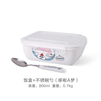 H 2Compartments 2-3 отделения мультфильм животных Керамика Коробки для обедов Procelain Bento LunchBox с ложкой Портативный Еда контейнер Tableware-ZX0484 - Цвет: H 2Compartments