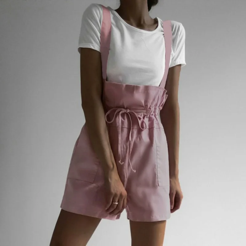 Женские шорты с высокой талией повседневные однотонные на шнурках карманами и