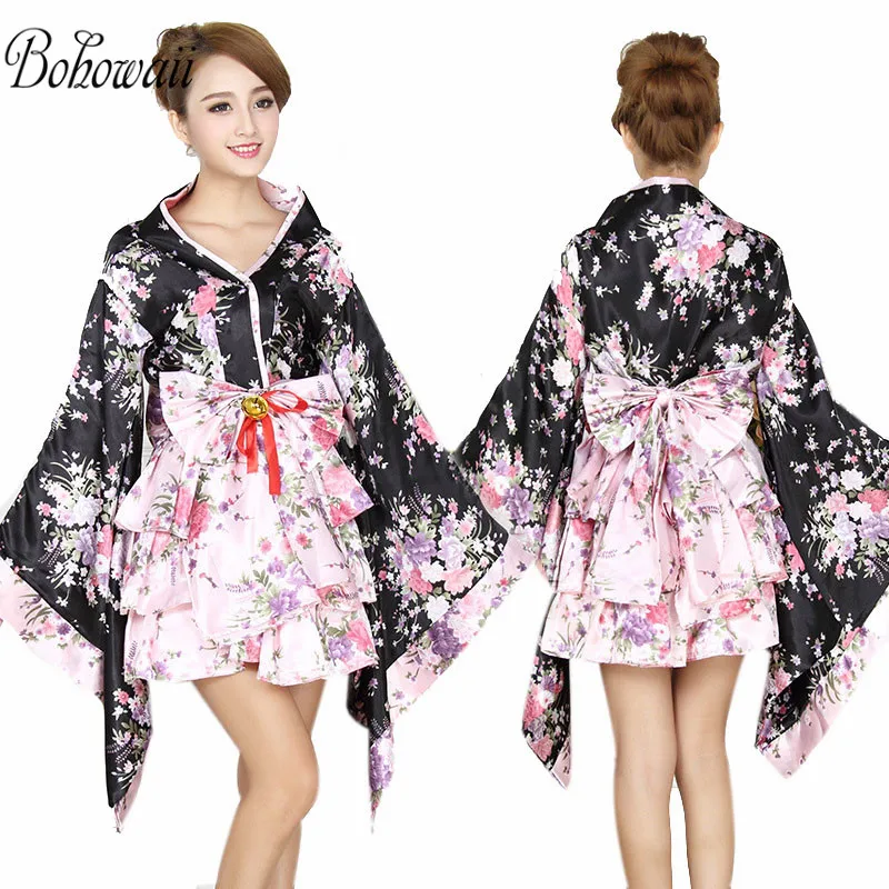 

BOHOWAII Japanese Kimono Traditional Costume Anime Cosplay Lolita Halloween Fancy Dress Women Japan Style Ropa Japonesa