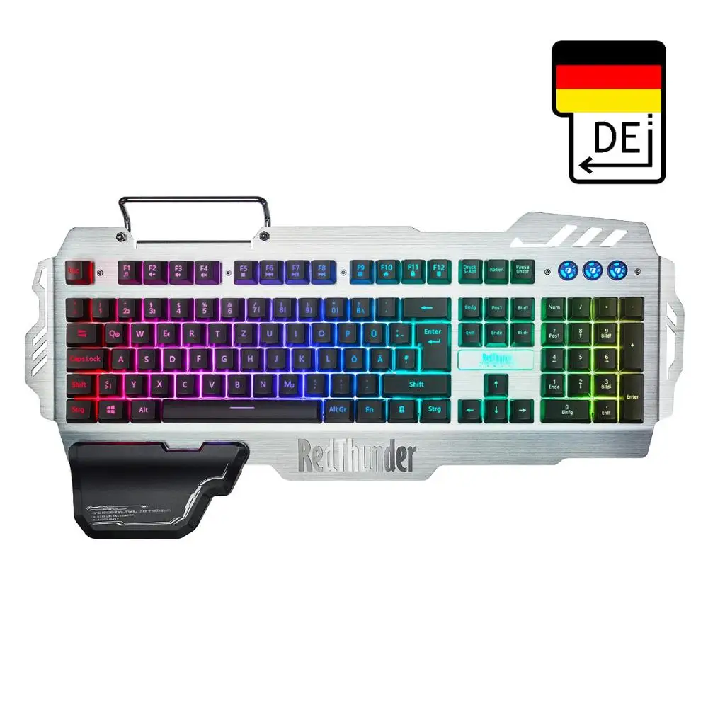 Проводная игровая клавиатура RedThunder K900 RGB с подсветкой 25 клавиш, эргономичная клавиатура с защитой от привидения для настольных игр и набора текста - Цвет: DE Layout