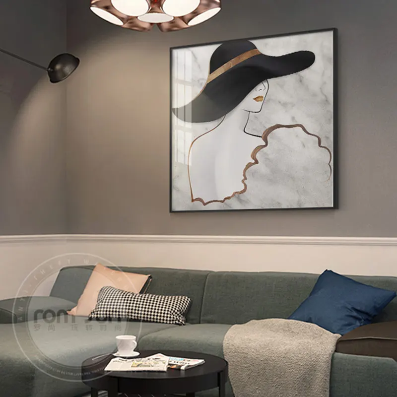 Современная элегантная красивая черная шляпа постер и печать для девушек модная