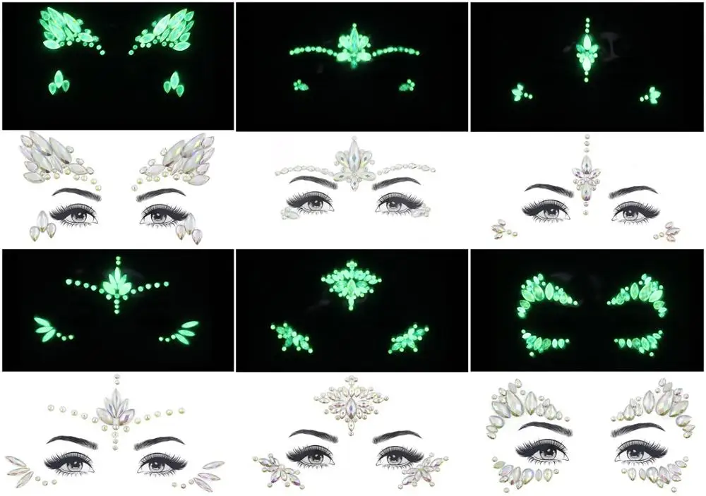 6 штук временные Стразы Блеск тату наклейка для лица драгоценности драгоценные