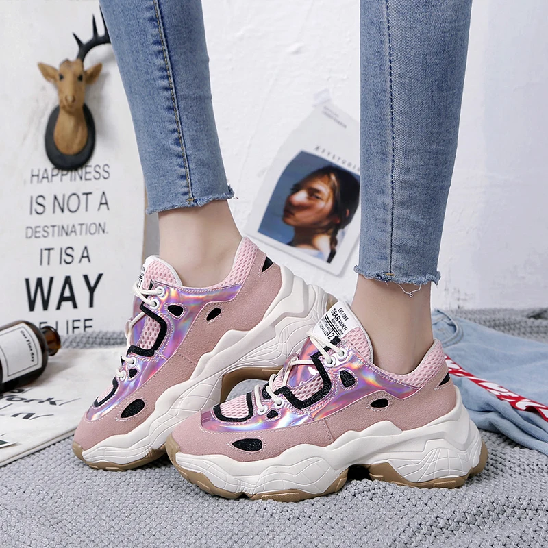 Fujin/весенние модные кроссовки на платформе Женская повседневная обувь кожаная