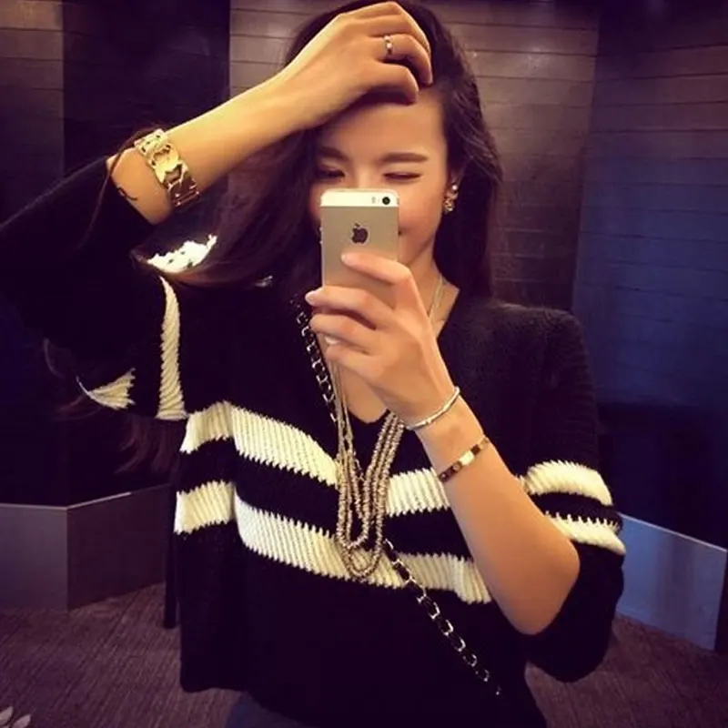 Женщины Осень Свитера И Пуловеры 2017 Моды С Длинными Рукавами О-Образным Вырезом