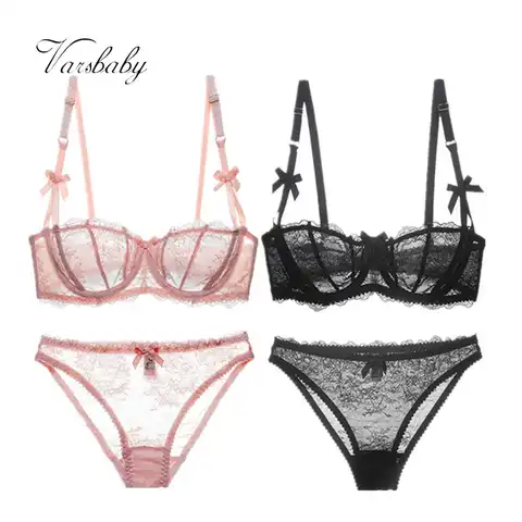 Varsbaby sexy lace ultra-thin transparent half cup plus size for women 2 bra sets/lot