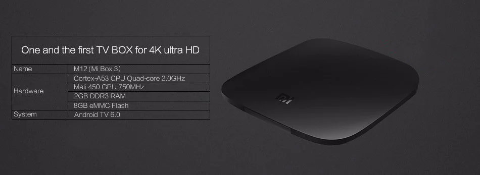 Xiaomi Mi ТВ-бокс 3 Smart 4K Ultra HD 2G 8G Android 8,0 Movie WiFi Google Cast Netflix Red Bull медиаплеер приставка