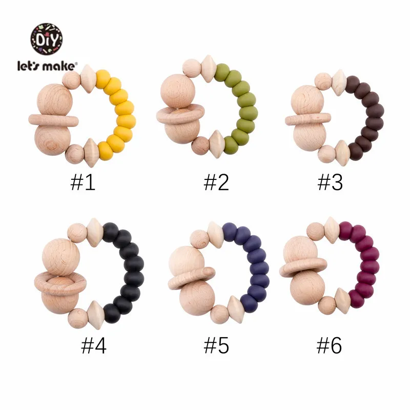 Hagamos 1 pc sonajeros de beb&eacute; juguetes de dentici&oacute;n de madera accesorios de enfermer&iacute;a regalo cuentas de silicona pulsera beb&eacute; Bpa silicona gratis mordedor-3