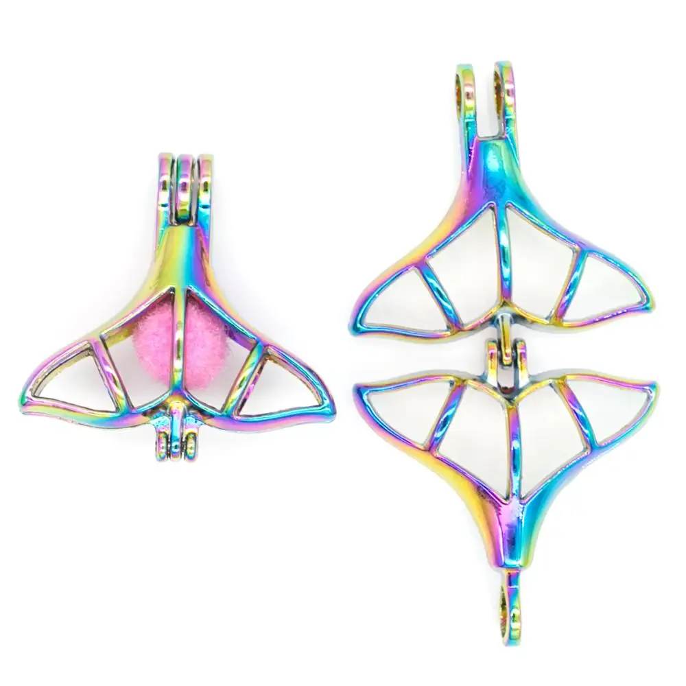 REYOW 1pcs Rainbow Whale Tail Oyster Pearl Bead Cages Pendant Essential Oil Diffuser Locket Necklace DIY | Украшения и аксессуары