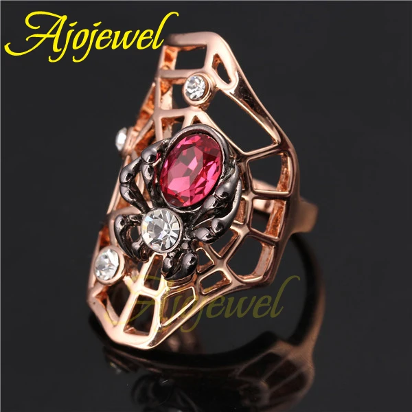 Женские кольца в форме паука розово-красные с кристаллами | Украшения и