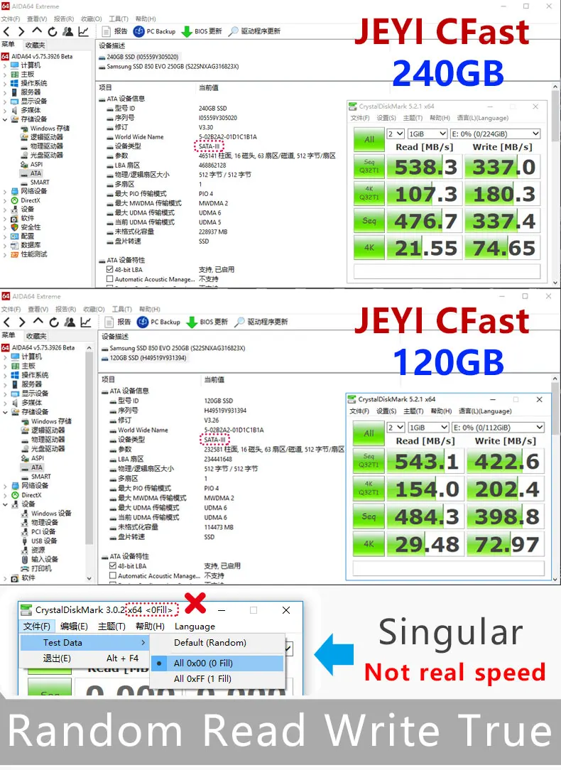 JEYI CFast SLC частицы Цифровая видеокамера SSD 64G карта памяти SMI2246EN с SATA3 кэш промышленного военного использования CF2.0