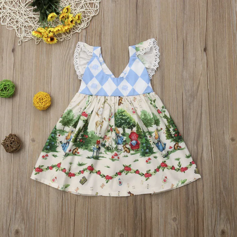 Baby Girls Fairy Tale Print Dress Summer Petal Short Sleeve Infant Kid Princess Party Cotton Tutu Set Vestidos Mujer | Детская одежда и