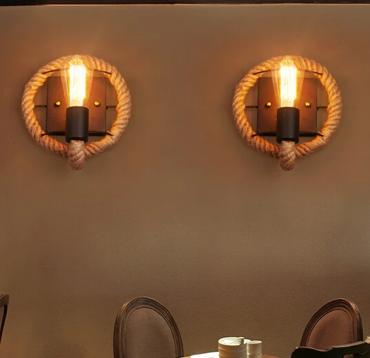 Ретро Винтажные светильники Лофт промышленный пеньковый Канат настенный
