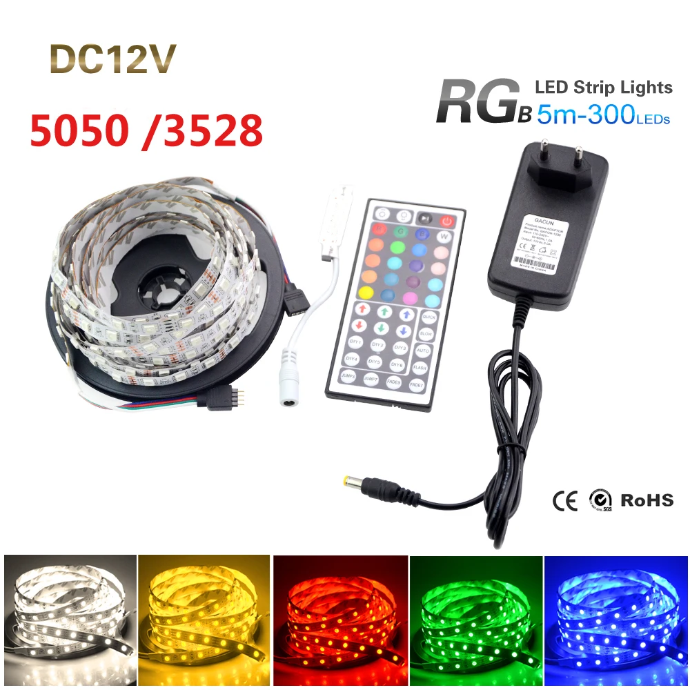 Светодиодная ленсветильник RGB 3528 5050 SMD 300Led 5 м 60 светодиодов/м гибсветильник лента