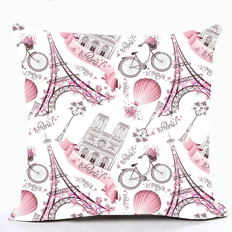 

Pink Lolita Style Romantic France Eiffel Tower Paris Sofa Cushion Covers For Car Chair Throw Pillow Case Housse De Coussin