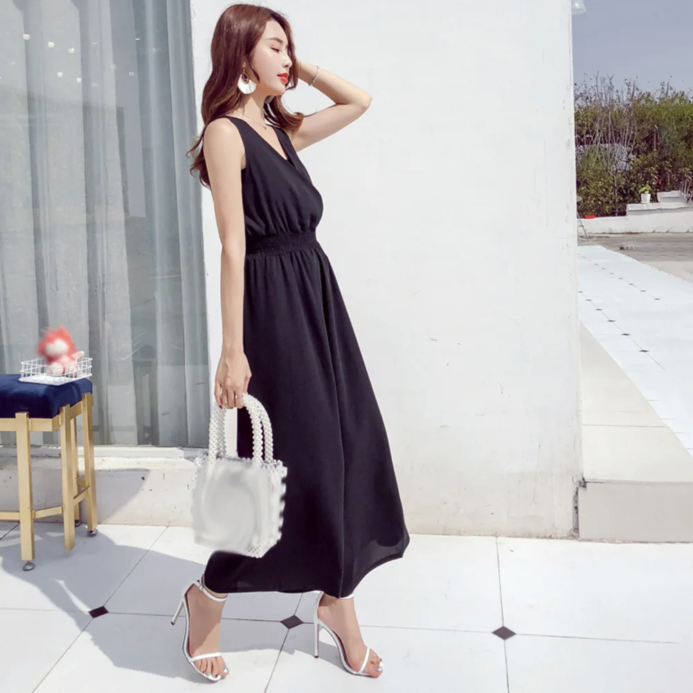 Плиссированный Повседневный женский комбинезон без рукавов пляжный праздничный