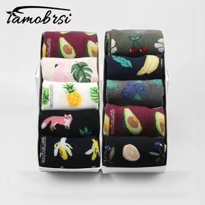 Носки унисекс осенне-зимние короткие с принтом ананаса, лисы, фламинго, банана, авокадо