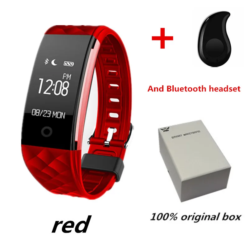 S2 Bluetooth 4,0 Smart Браслет монитор сердечного ритма OLED Фитнес шаг браслет для Android IOS Телефон pk fitbits MIBAND 3 - Цвет: red and 530 black