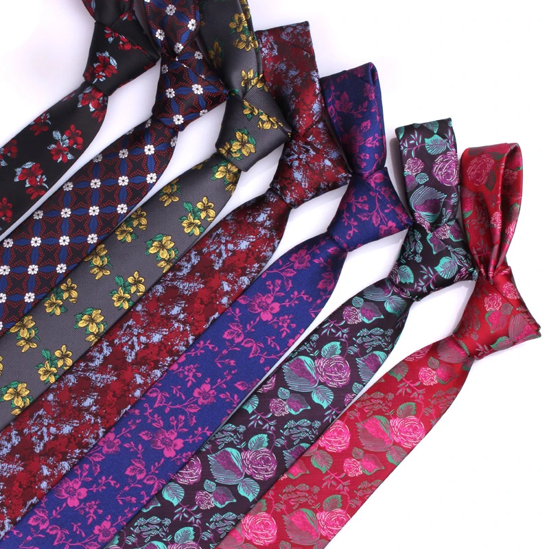

New Jacquard Woven Ties For Men Floral Classic Neckties Fashion Polyester Slim Mens Necktie For Gifts Wedding Suit Tie 6cm Width
