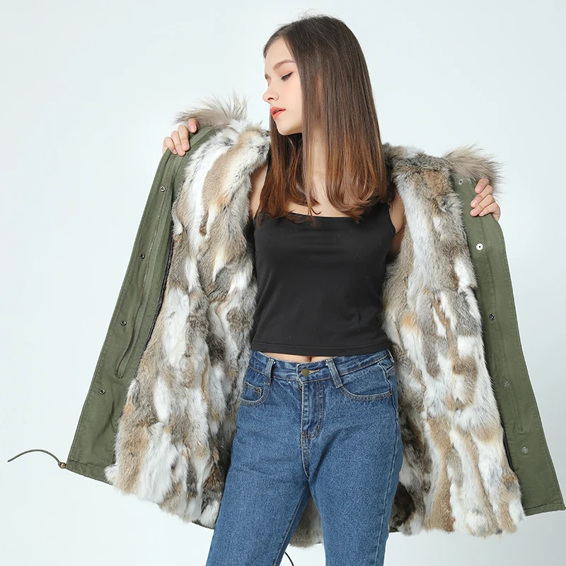 2022 новая Длинная зимняя куртка пальто женская парка натуральный мех енота