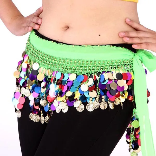 

Colorful Sequin Belly Skirt Chiffon Waist Gold Coin Hips Dance Belt Dress Wrap Scarf