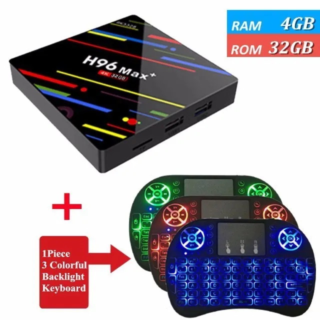 32G I8 Backlit H96 MAX Plus 2G 16G Смарт ТВ-бокс на Rockchip RK3328 Android 8,1 tv Box 4 Гб ram 32 ГБ/64 Гб Rom 4K H.265 USB3.0 двойной wifi телеприставка - Цвет: 32G I8 Backlit