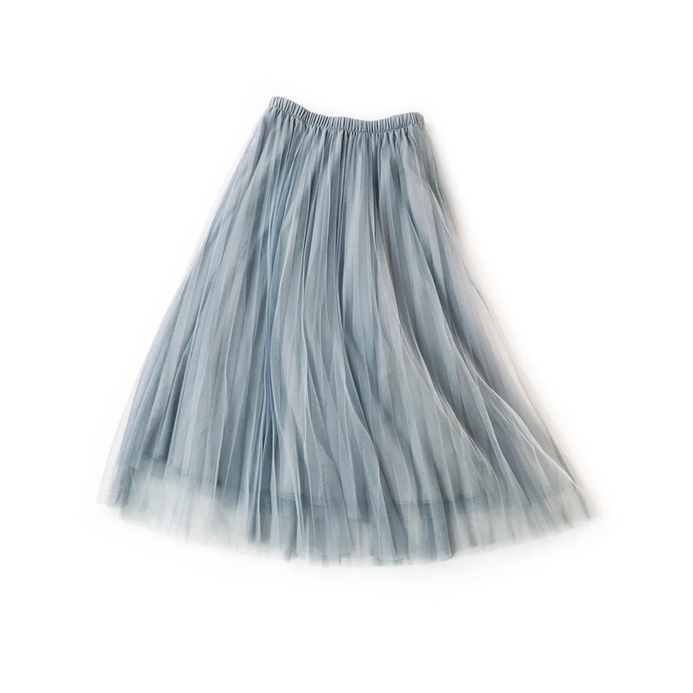 Однотонные эластичные юбки Tule с высокой талией сетчатые плиссированные миди